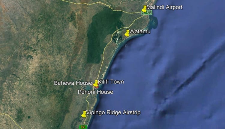 Map showing the location of Pehoni House Kilifi